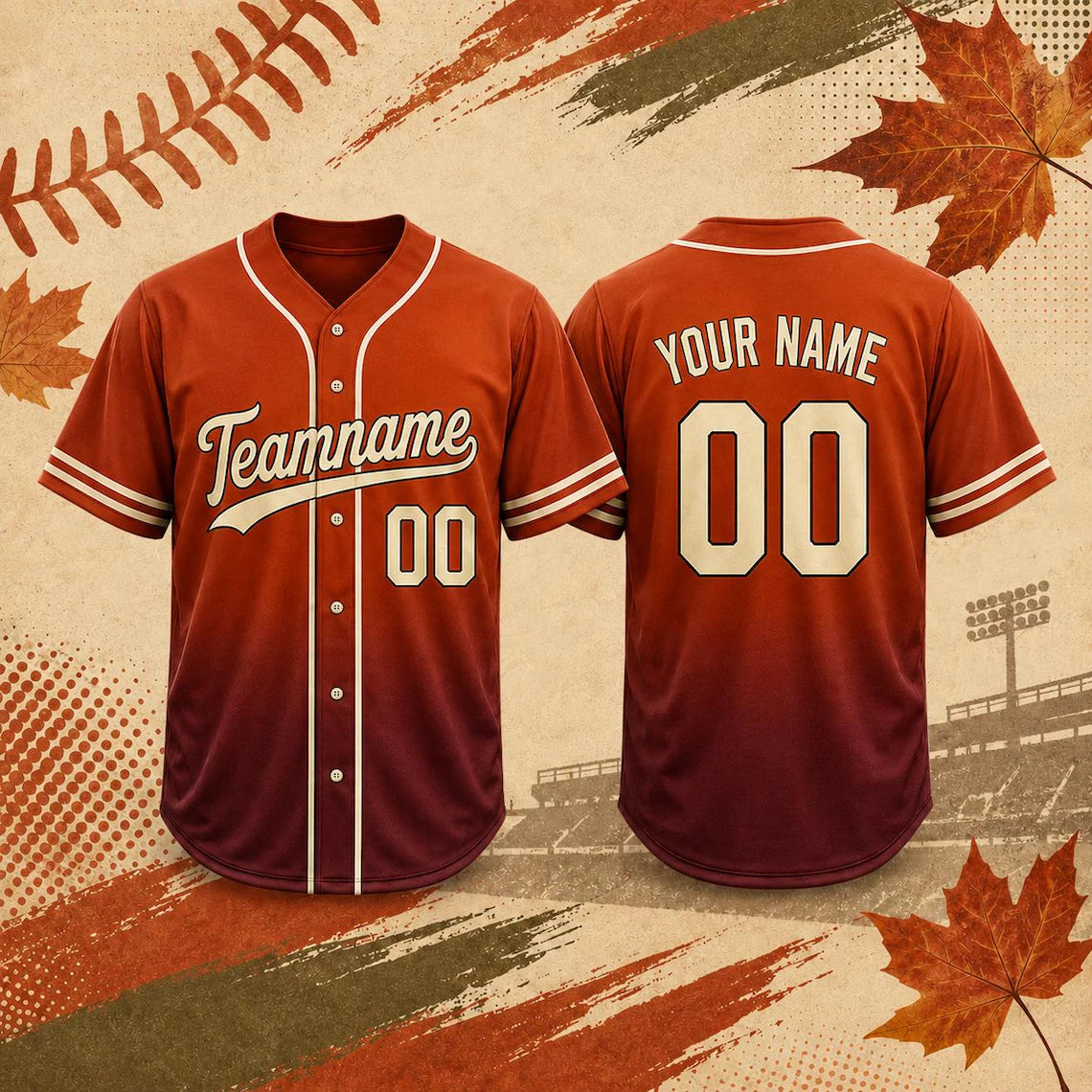 Custom Fall Baseball Jersey, Personalized Name & Number, Autumn Sports Shirt, Team Gift