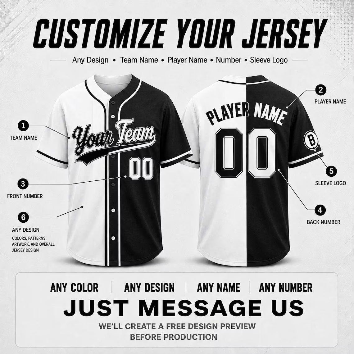 Custom Ombre Baseball Jersey, Personalized Name & Number, Mix Match Colors, Team Uniform