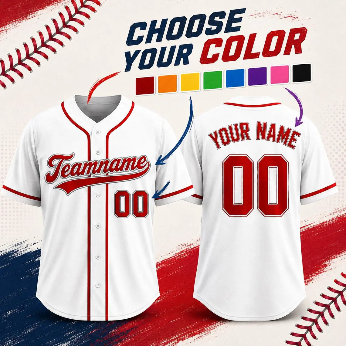 Custom Baseball Jersey, Personalized Name & Number, Team Uniform, Choose Your Colors, Sports Gift