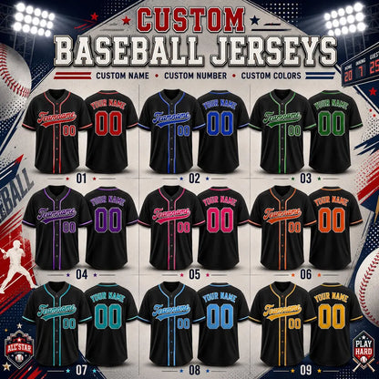 Custom Baseball Jersey, Personalized Name & Number, Team Uniform, Choose Your Colors, Sports Gift
