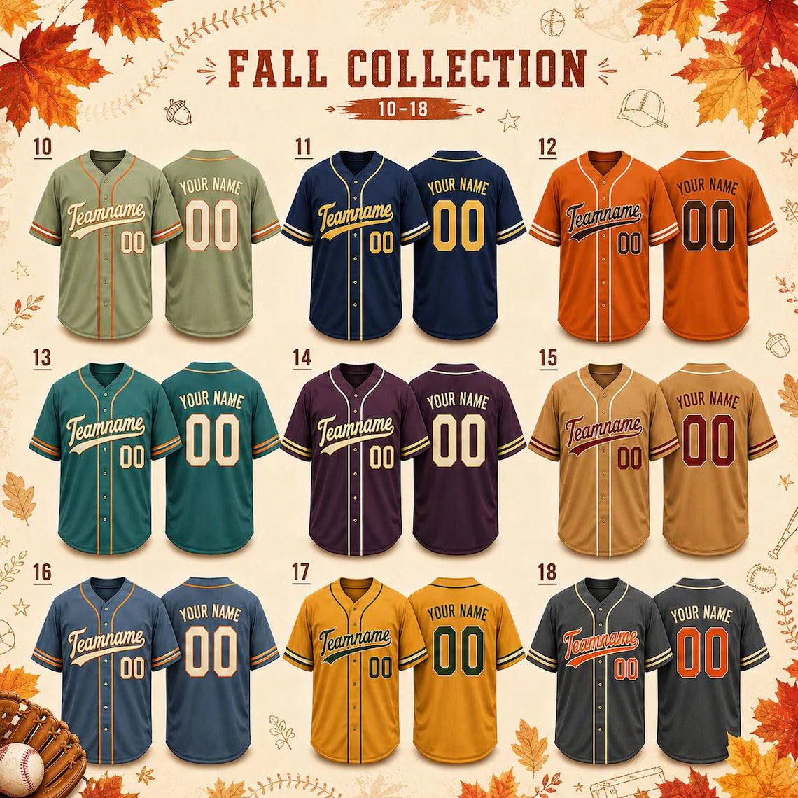 Custom Fall Baseball Jersey, Personalized Name & Number, Autumn Sports Shirt, Team Gift