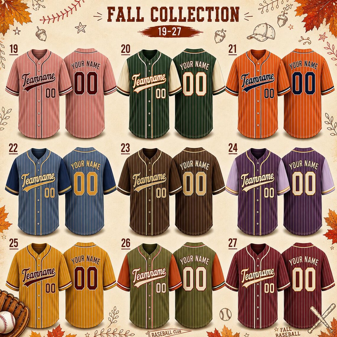 Custom Fall Baseball Jersey, Personalized Name & Number, Autumn Sports Shirt, Team Gift