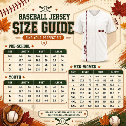 Custom Fall Baseball Jersey, Personalized Name & Number, Autumn Sports Shirt, Team Gift