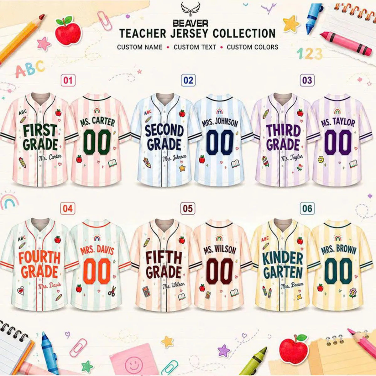 Personalized Teacher Baseball Jersey, Custom Name & Number, Grade Level Shirt, Back to School Gift