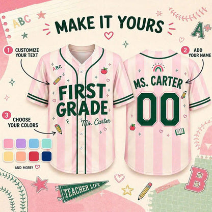 Personalized Teacher Baseball Jersey, Custom Name & Number, Grade Level Shirt, Back to School Gift