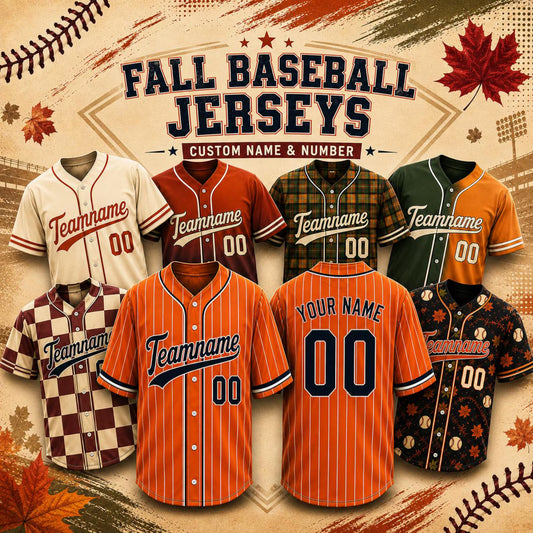 Custom Fall Baseball Jersey, Personalized Name & Number, Autumn Sports Shirt, Team Gift