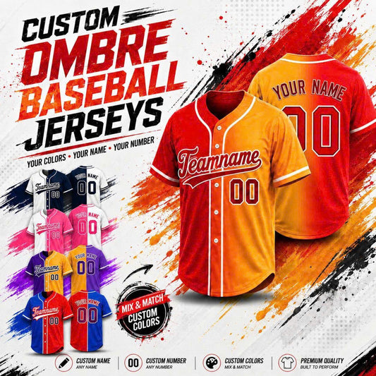 Custom Ombre Baseball Jersey, Personalized Name & Number, Mix Match Colors, Team Uniform