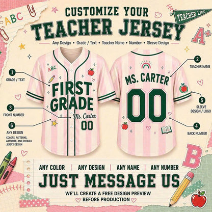 Personalized Teacher Baseball Jersey, Custom Name & Number, Grade Level Shirt, Back to School Gift