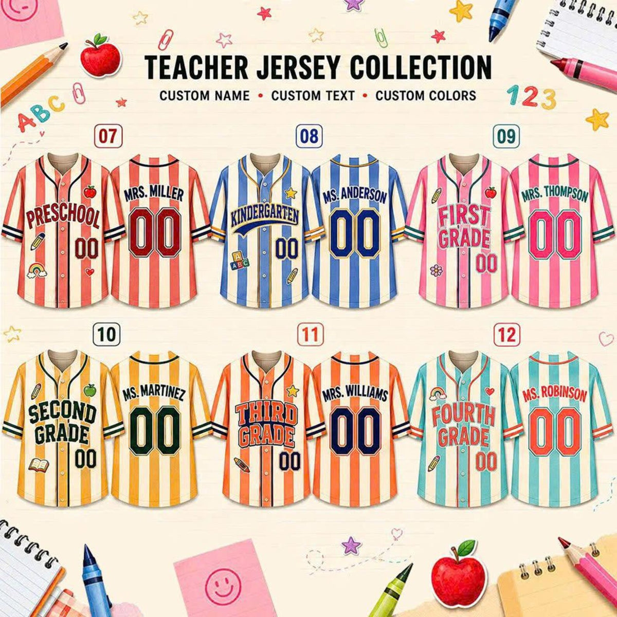 Personalized Teacher Baseball Jersey, Custom Name & Number, Grade Level Shirt, Back to School Gift