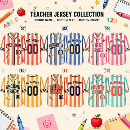 Personalized Teacher Baseball Jersey, Custom Name & Number, Grade Level Shirt, Back to School Gift