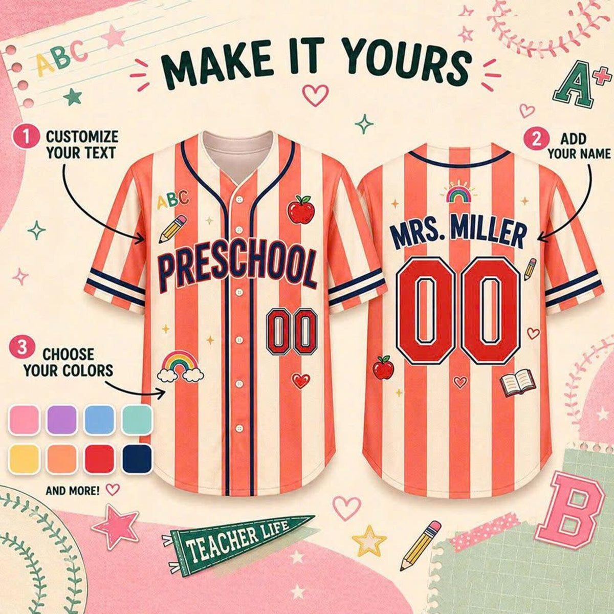 Personalized Teacher Baseball Jersey, Custom Name & Number, Grade Level Shirt, Back to School Gift