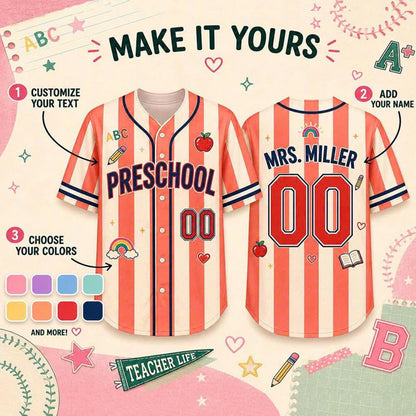 Personalized Teacher Baseball Jersey, Custom Name & Number, Grade Level Shirt, Back to School Gift