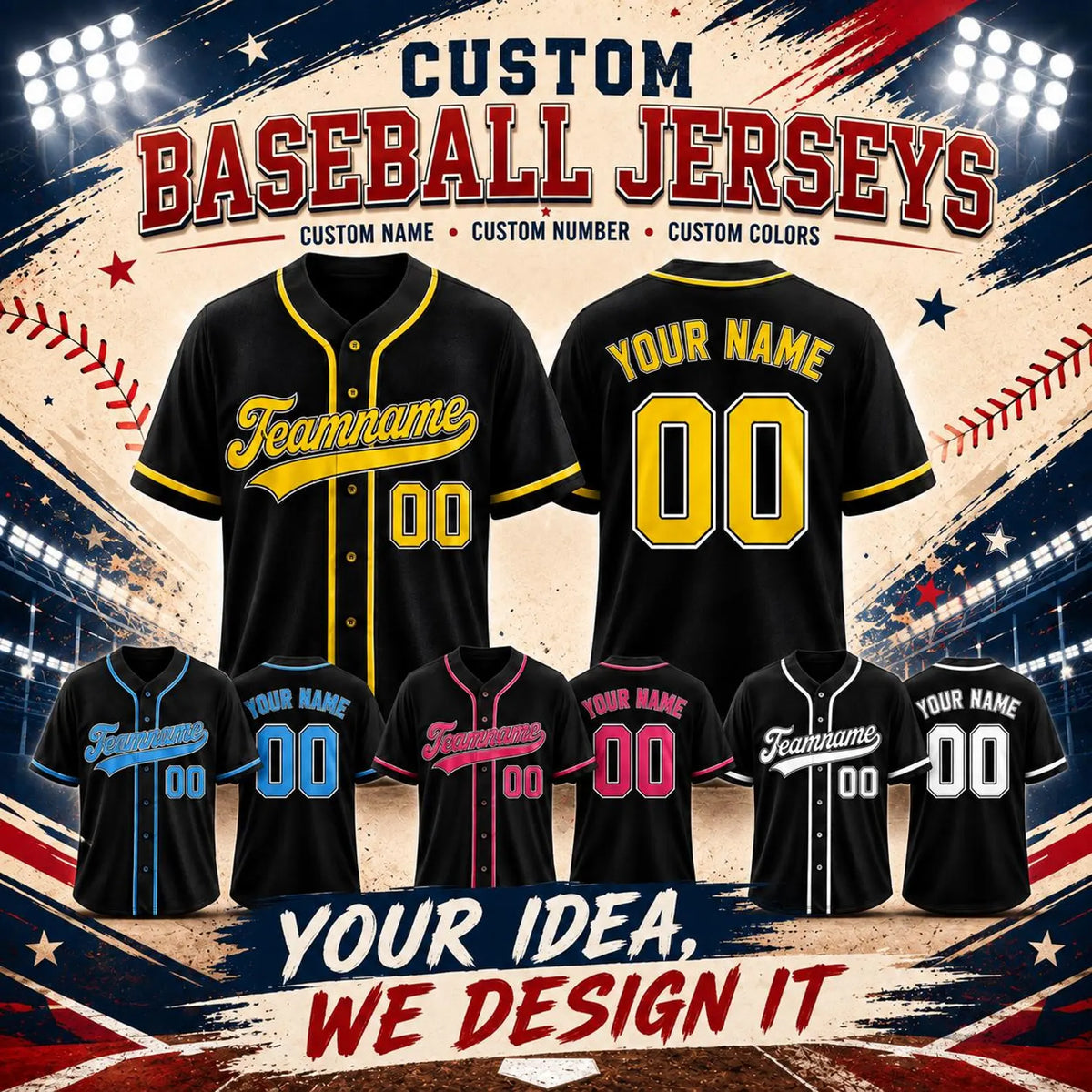 Custom Baseball Jersey, Personalized Name & Number, Team Uniform, Choose Your Colors, Sports Gift