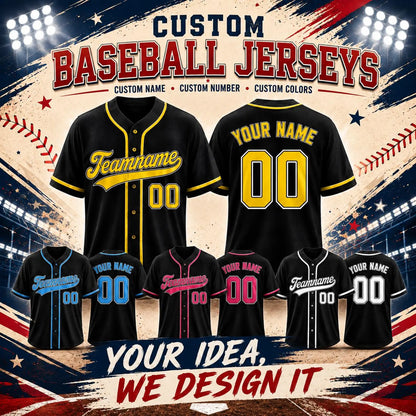 Custom Baseball Jersey, Personalized Name & Number, Team Uniform, Choose Your Colors, Sports Gift