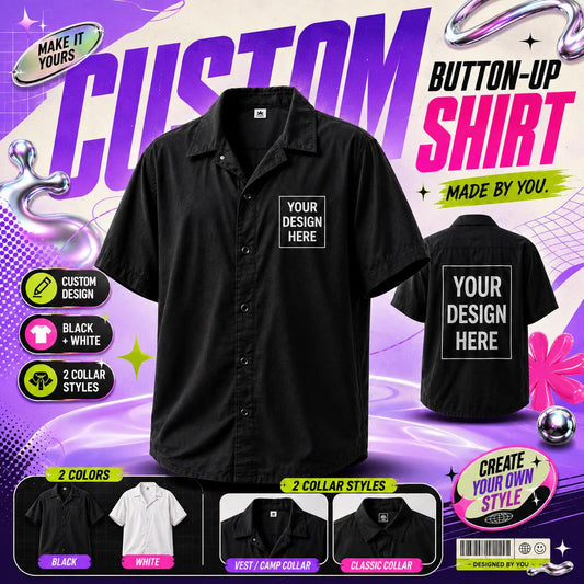Custom Button-Up Shirt – Personalized Design, Unisex Short Sleeve